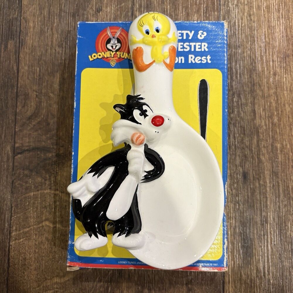 Vintage 1997 Looney Tunes Tweety & Sylvester Ceramic Spoon Rest w/ Box - Picture 7 of 7